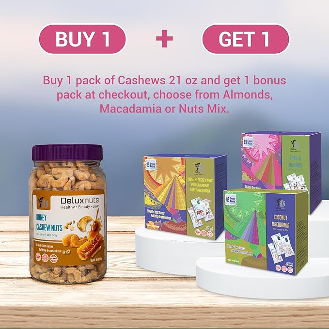 DELUXNUTS Premium Roasted Honey Cashew Crunch 21oz | Sweet Honey Roasted Cashews Gift, Whole Cashew Nuts Snack Mix, Healthy Gourmet Snack for Adults, High Protein, Gluten-Free, Premium Holiday & Christmas Gift Idea