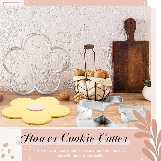2 Pcs Large Flower Cookie Cutters 8" Extra Large Flower Stainless Steel Giant Cookie Cutters for Winter Holiday Baking