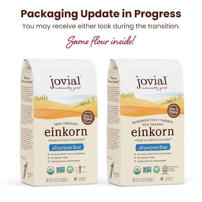 Jovial Organic Einkorn Unbleached All Purpose Flour - Bread Baking Flour for Sourdough, High Protein, Non-GMO, Organic Pizza & Pasta, European Italian, Glyphosate Free - 32 Oz, 3 Pack