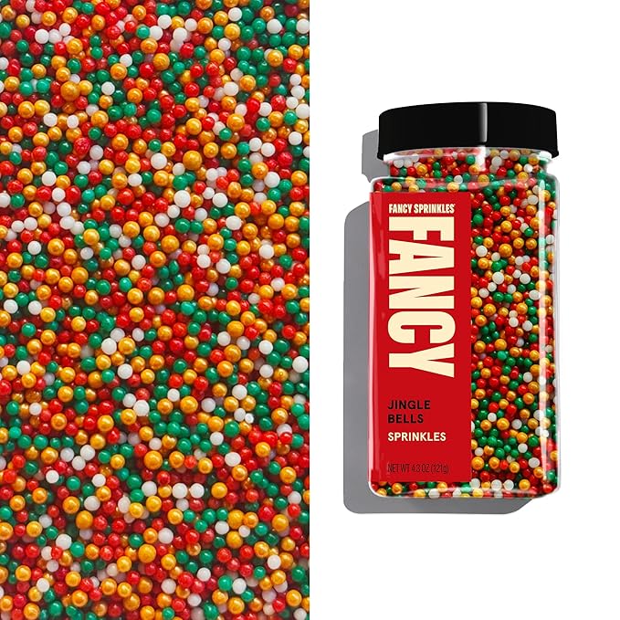 Fancy Sprinkles Limited Edition Holiday Jingle Bells Nonpareils Sprinkles, Red, Green, White, Red and Gold Classically Colorful, for Holiday Dessert Decorating Cookies, Cakes and Cupcakes (0.5c)