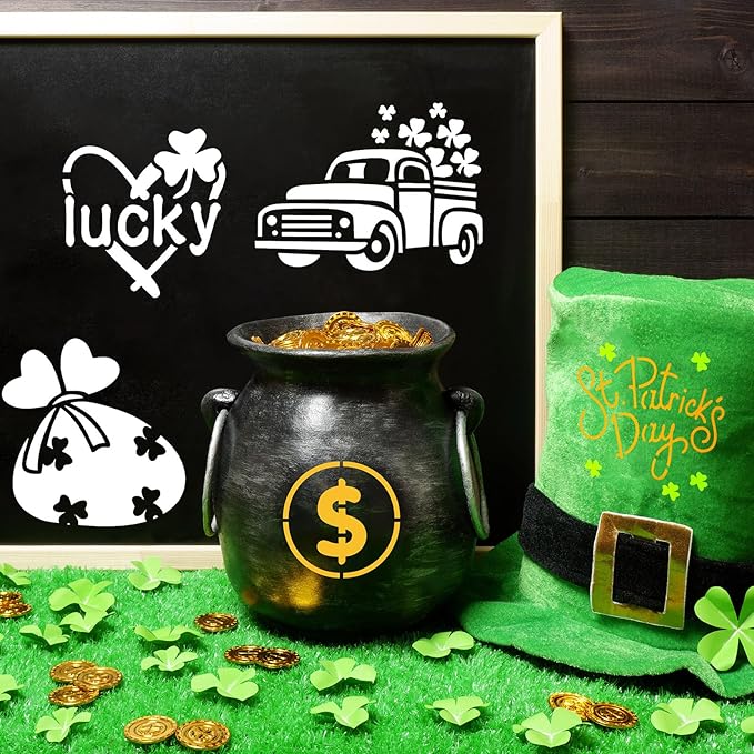 100 Pcs Stencils for Painting on Wood Reusable Stencil Crafts Drawing Templates Holiday Wall Paper for DIY Scrapbook Home 2 x 2 Inch(Bunny, Shamrocks, Heart)