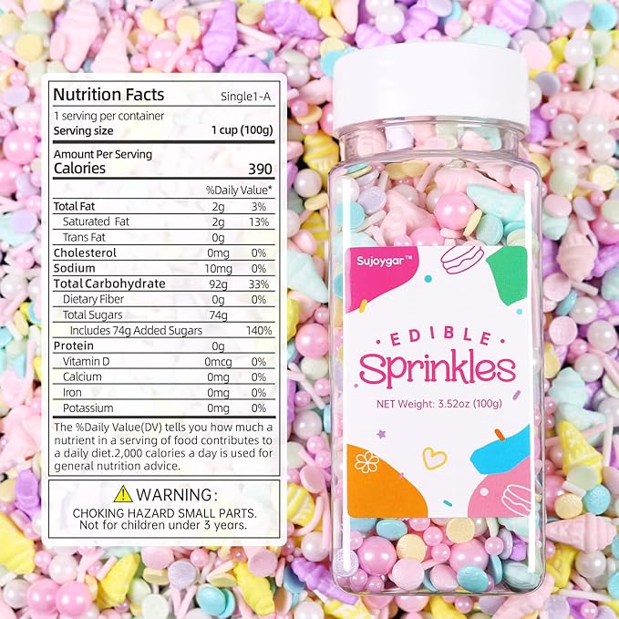 Ice Cream Sprinkles Mix | Pink Purple Blue Yellow | Sprinkles for Cake Decorating | Cupcake Toppers | Ice Cream | Cookie | Fancy Candy | 3.52oz