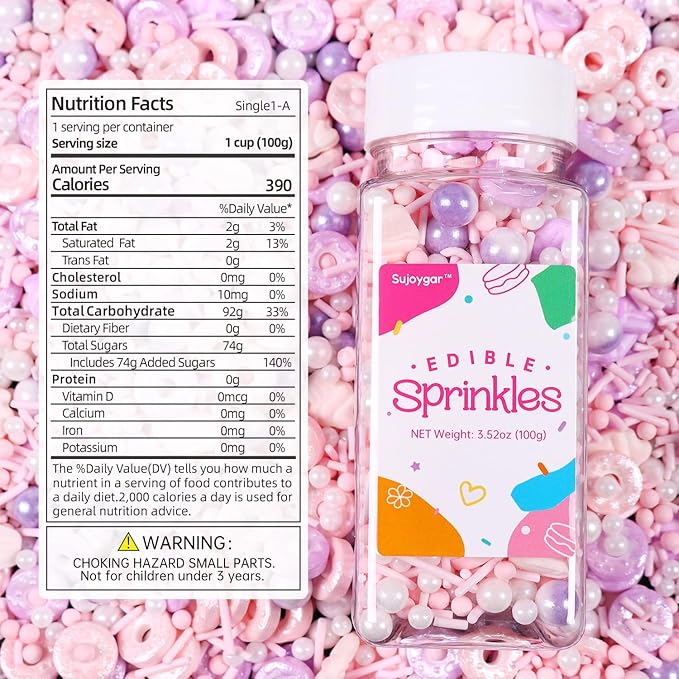 Donut Sprinkles Mix | Pink Purple Romantic | Sprinkles for Cake Decorating | Cupcake Toppers | Ice Cream | Cookie | Fancy Candy | 3.52oz