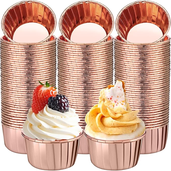 300 Pack Champagne Gold Cupcake Liners Bulk Disposable Foil Muffin Cups 3.5 oz Wrappers for Baking Aluminum Paper Mini Metallic Disposable Holiday Party Wedding Festival Supply