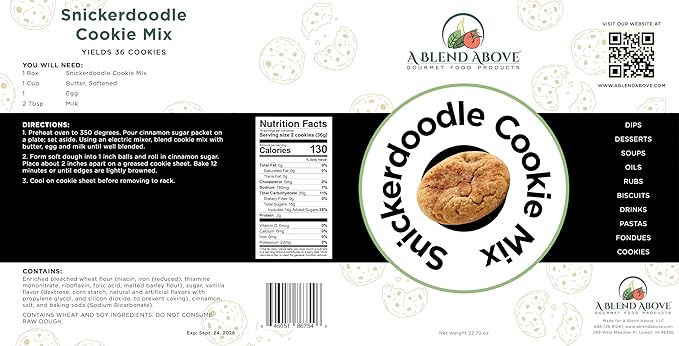 A Blend Above Snickerdoodle Cookie Mix, Homemade Delights: Snickerdoodle Cookie Mix, Sweet Cinnamon Surprise, Easy to Make, 10 Minute Prep, Makes 36 Cookies, Delicious With Every Bite