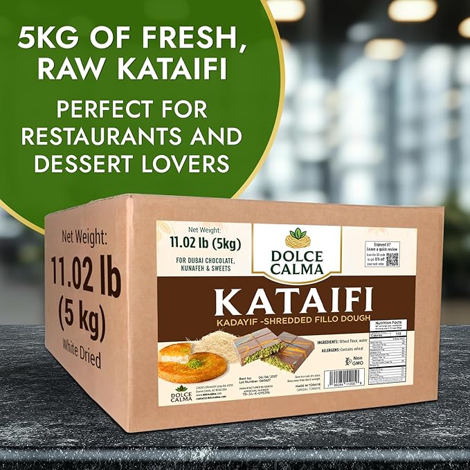 Dolce Calma Dried Kataifi Dough 11 lb Bulk Pack | Kadayif for Dubai Chocolate Bar, Kunafa & Baklava Desserts | Shredded Fillo for Pistachio Cream & Bakery Creations