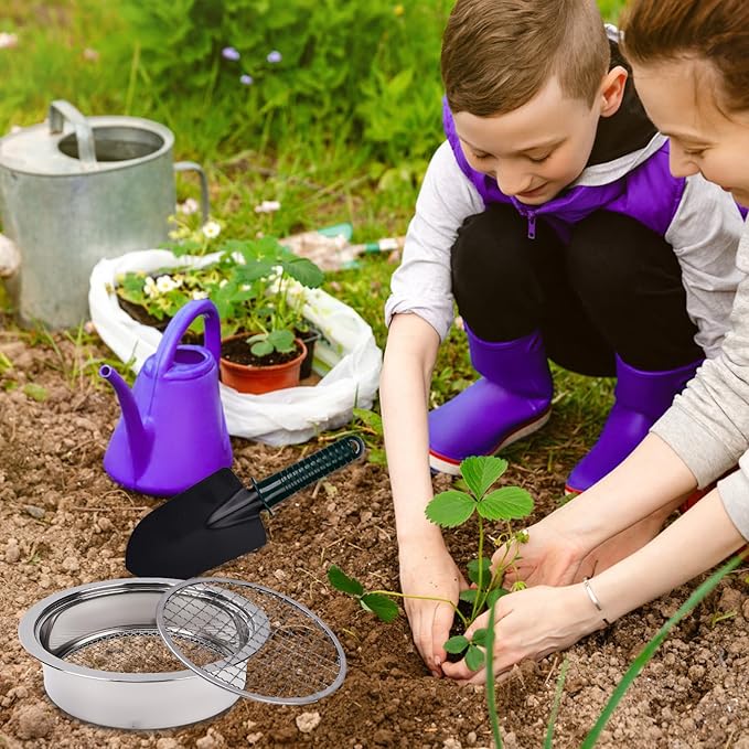 8PCS Soil Sifter Sieve Set - Rock Sifter, Sieve Fine Mesh Stainless Steel, Compost Sifter, with 1/3/6/9/12mm Sieve Mesh & Shovel & Gloves, Suitable for Screening Particulate Matter