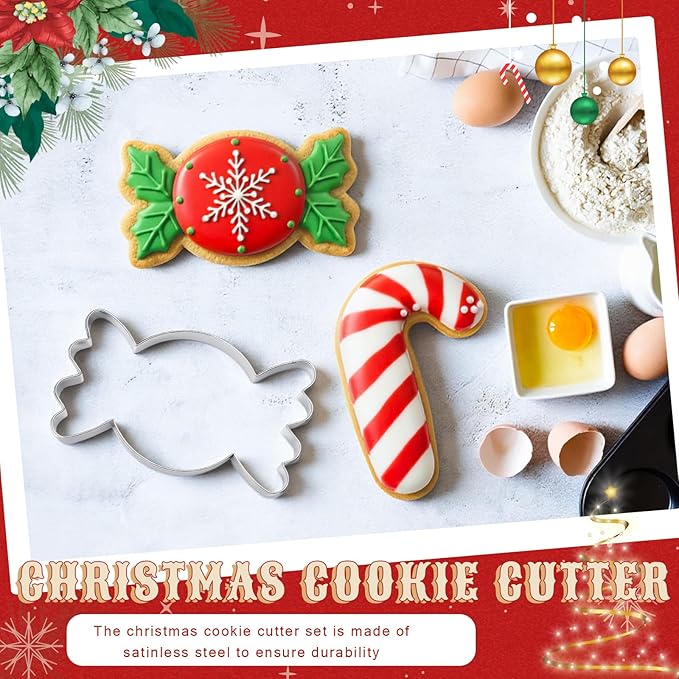 2 Pcs Large Christmas Cookie Cutters 8" Extra Large Cane and Candy Stainless Steel Giant Cookie Cutter for Holiday Baking