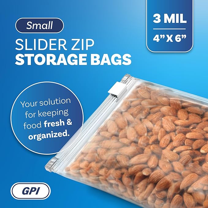 1000 Count - Slider Zip Food Storage Snack Bags, 4" x 6" (8 Ounces) 3 Mil Heavy Duty, Strong & Durable for Freezer Storage, for Candies, Snacks & More. GPI
