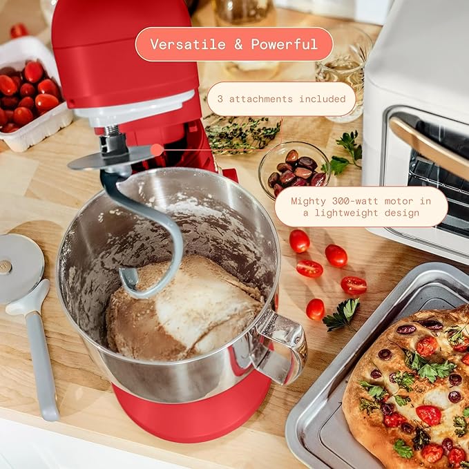 Beautiful 5.3 QT Stand Mixer w/Tilt-Head Design, Stainless Bowl, 300-Watt Power, 12-Speed Control, Includes Beater, Dough Hook, Whisk, Splash Shield (Tomato Red)