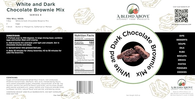 A Blend Above White and Dark Chocolate Brownie Mix, Decadent Duo: White/ Dark Chocolate Brownie Mix - Indulge in Rich, Gooey Bliss, 9 Servings, Moist and Fudgy, Easy to Bake, Premium Blend of Chocolate