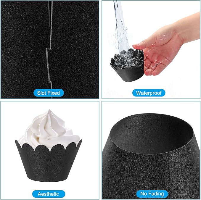PATIKIL Cupcake Wrappers Paper, 50 Pack Baking Cups Standard Wave Decoration for Anniversary Birthday Weddings and Parties, Black