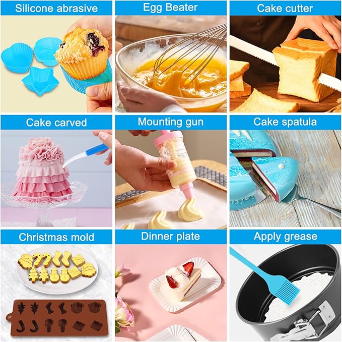 Cake Decorating Kit, 594 Pcs Cake Decorating Supplies with 3 Springform Pans, Cake Carrier, Turntable, Piping Bags Tips for Beginner Professional Mothers Day Gifts for Mom