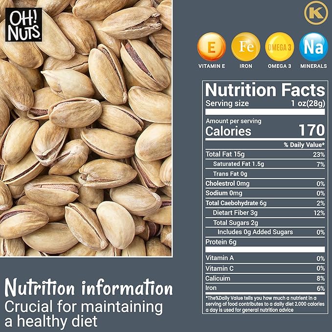 Oh! Nuts Pistachios - Roasted & Lightly Salted - 1 lb - Turkish Antep Pistachios In Shell - Packed in New York Zip-Seal Bag for Exceptional Freshness