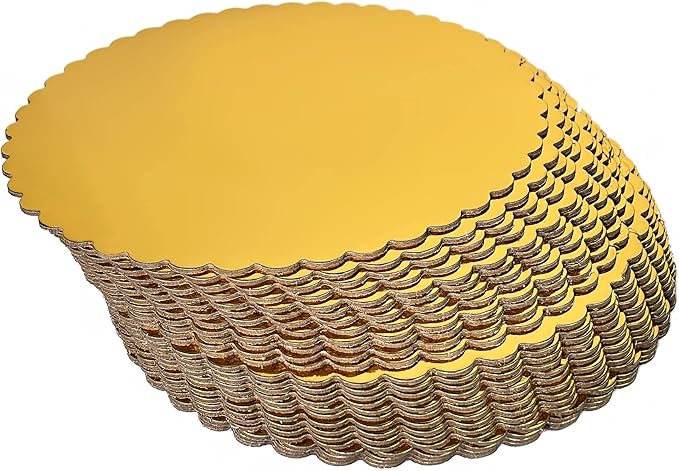 15-Pack 14 inch Sturdy Round Cake Boards, Gold Cardboard Cake Circles Plate Scalloped Base,Pack of 15