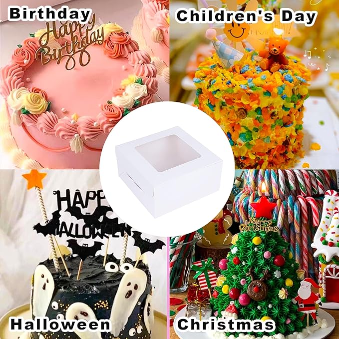 Zzrywuty 10x10x5 Inches Cake Box with Cake Board Set (40Pcs, 20Pcs Boxes& 20Pcs Boards), Bakery Boxes Cajas Pasteles for Cake, Pastries, Chocolates, Cookies, Pie