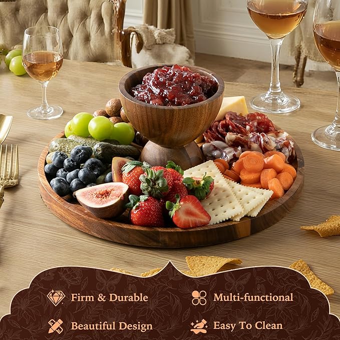 Acacia Wood Cake Stand with Lid,12in Round Acrylic Cake Stand with Dome,2-In-1 Reversible Charcuterie Board with Lid,Large Wooden Baked Goods Display Holder,Perpare For Dessert,Cheese,Chips,Cookie