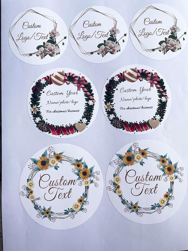 Custom Stickers for Weddings, Birthdays & Businesses - Personalized Labels with Your Logo - Waterproof, Fade and Heat Resistant - Pack of 100-1000 (Wreath P, 1.5 Inch)