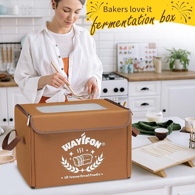 Folding Bread Proofing Box with 68-131℉ Temp Control & 99H Timer,Dough Proofing Box with Metal Rack Warming Proofer for Sourdough, Bread Baking, Pizza, Yogurt,Space-Saving & 6-Layer Fabric,Brown
