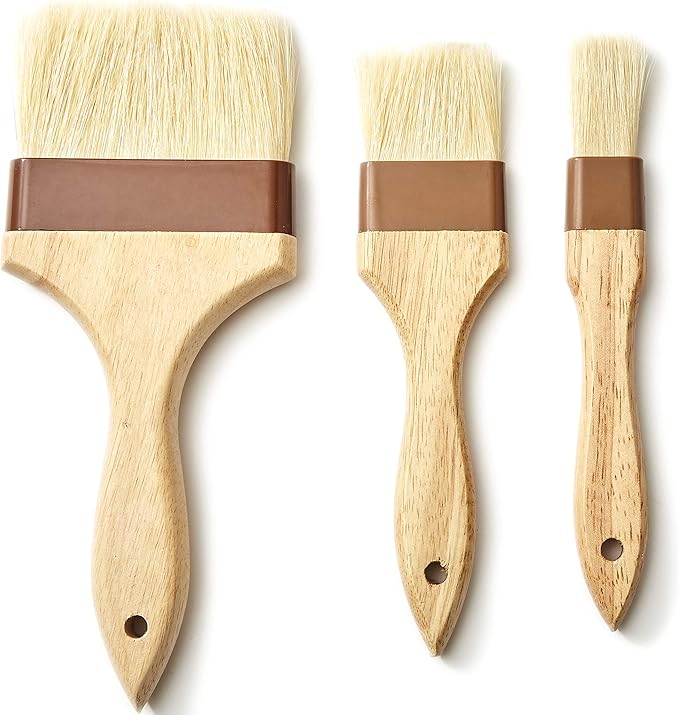Durable, Real Wood 2 Inch Boar Bristle Pastry Brush. Grill and Kitchen Flat Brushes for Basting Meat, Spreading Butter, Eggs, BBQ Sauce or Marinades. Chef Quality Cooking, Baking or Grilling Tools