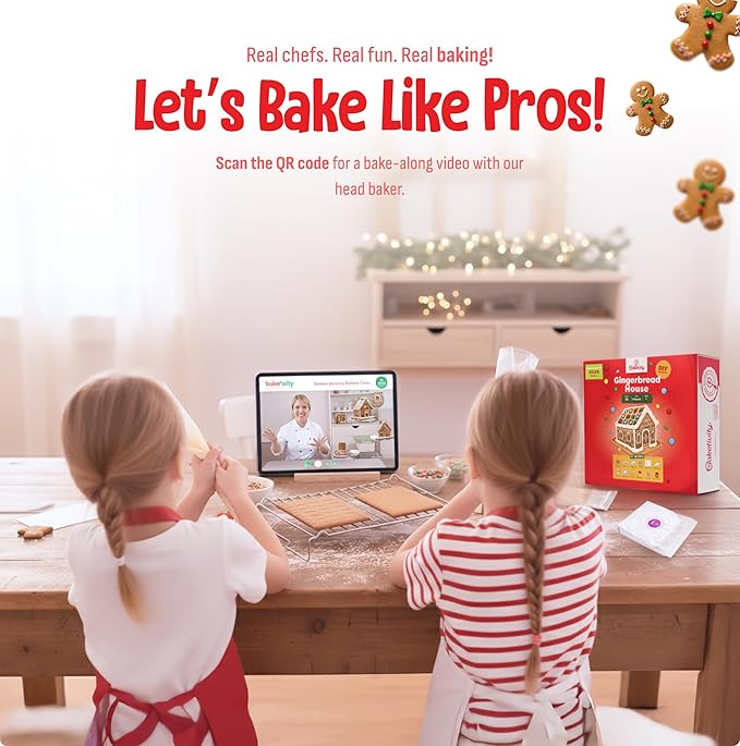 Baketivity Baking Kit Holiday Gingerbread House Kit - Bake And Build Edible Gingerbread House - Create a Treat Gingerbread House Kit - Kids Baking Set With Materials And Premeasured Ingredients