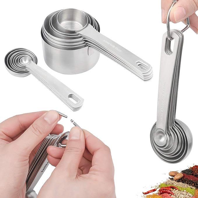 Smithcraft Measuring Cups Set, 18/8 Stainless Steel Measuring Cups and Spoons Set, Metric&US Metal Measuring Cups and Spoons Set for Baking&Kitchen, Heavy Duty 7 Measuring Cups & 8 Spoons With Leveler