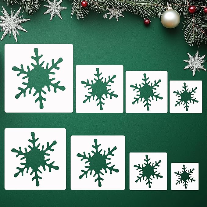 Christmas Stencils 8 PCS Snowflake Stencil Plastic Reuseable Stencils Xmas Deco for Painting,Spraying,Drawing on Wall,Wood,Flag,Paper,Glass