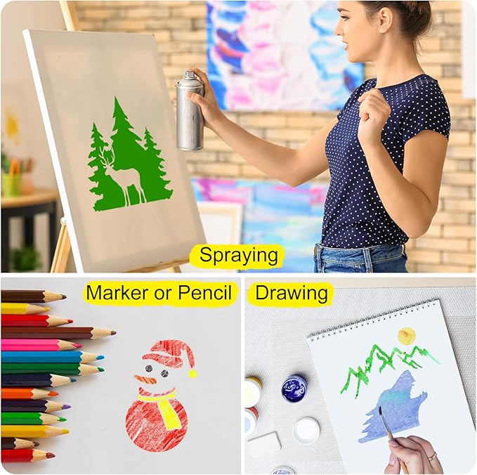 66 Pcs Small Stencils for Crafts Reusable 3 Inch Stencils for Painting on Wood DIY Craft Paint Template for Wall Home Decor Card Rock Canvas Drawing Holiday Ornament(Deer)
