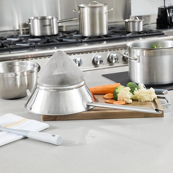 Restaurantware Chinois Strainer 1 Count 11.8" Stainless Steel Bouillon Cone with Extra Fine Mesh China Cap Strainer for Sauces, Stocks, Soups, Broths, Sifting, Sieving, Professional Kitchen Tools