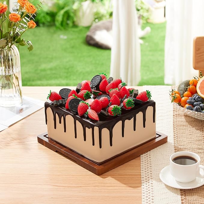 Acacia Wood Cake Stand with Lid-Cake Holder with Dome, 2-in-1 Dessert Table Display Set & Charcuterie Board with Lid,Square Cake Stand for Party,Fruit Tray,Cheese,Veggie,Large Cake Dome Cover