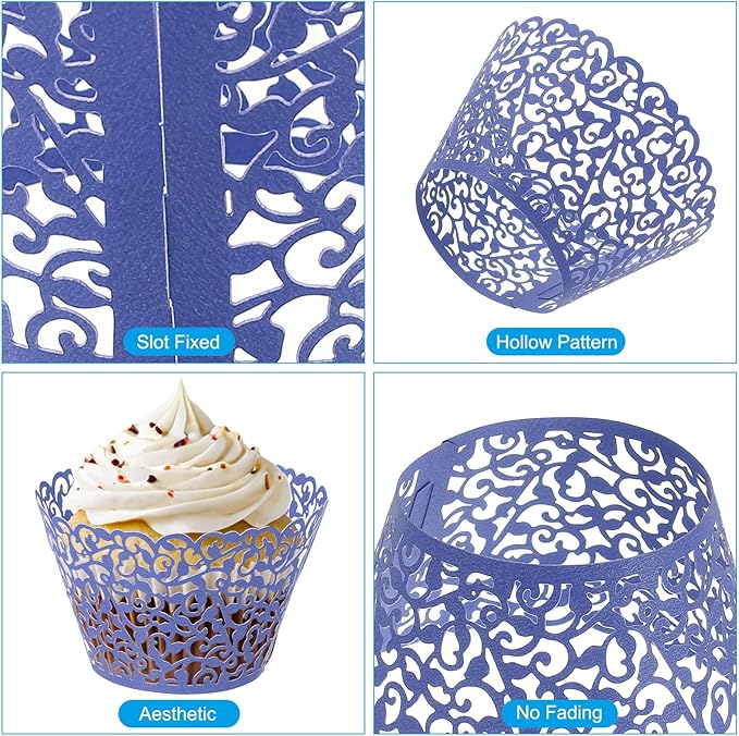 PATIKIL Cupcake Wrappers Paper, 50 Pack Baking Cups Standard Vine Decoration for Anniversary Birthday Weddings and Parties, Navy Blue