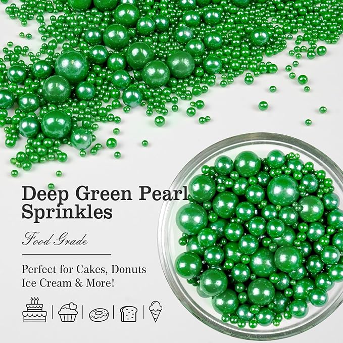 Deep Green Pearl Sugar Christmas Sprinkles, Edible Candy Pearls, 150g/5.29oz, Green Sprinkles for Cake Decorating, Baking Cake Decorations, Cupcakes, Foodgrade Toppers, Wedding Party Supplies
