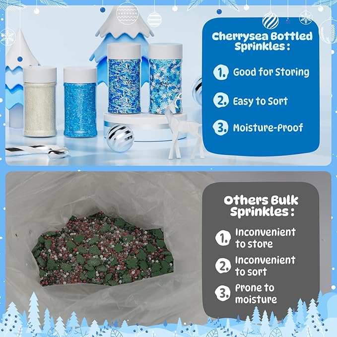 Winter Sprinkles 4 Jars Christmas Sanding Sugar Snowflake Confetti Snowman Jimmies Baking Decorations for Holiday Cookies Cupcakes 12oz