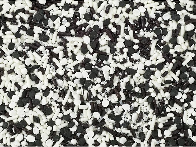DecoPac Graduation Fusion Mix Candy Sprinkles, 26oz, Fancy Sprinkles in Handheld Container, Edible Black And White Sprinkles For Celebration Cakes, Cupcakes, Cookies and Donuts