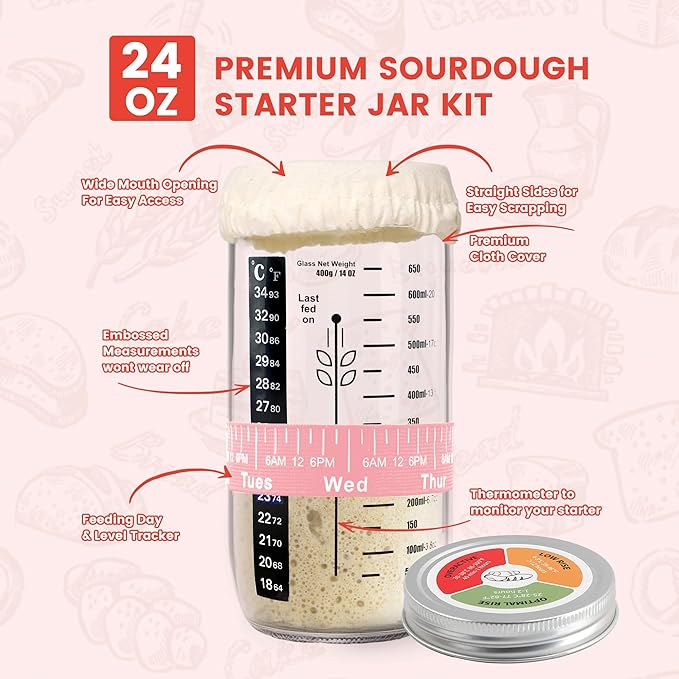 Joyyy Sourdough Starter Kit, Banneton Bread Proofing Basket, 8.5Inch Proofing Basket for Baking, Banneton Bread Baking Gift Set, Sourdough Bread Baking Supplies (Pink)