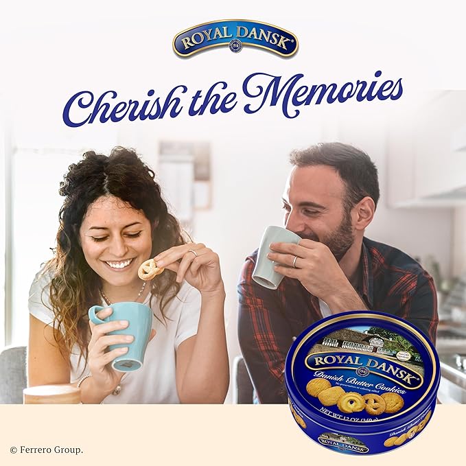 Royal Dansk Danish Butter Cookie Selection, 12 oz Tin – Authentic Assortment of Original Butter Cookies Made with Real Butter, No Preservatives or Artificial Colors, Perfect for Gifting