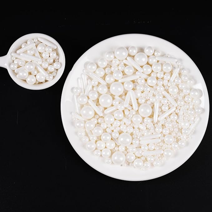 Kasvan White Pearl Sugar Sprinkles - Edible Candy Pearls 130g/4.58 Oz, Mix Size, Baking Cake Decorations, Ice Cream Toppings and Cookie Decorating, Wedding Party Chirstmas Supplies (White) (White)