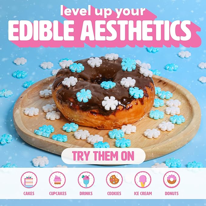 Snowflake Themed Christmas Sprinkles for Cookies – Our Winter Mix Includes Frosty Blue & White Snowflake Sprinkles ideal for Christmas Cake Decorations – Make Your Holiday Festive (Snowy)