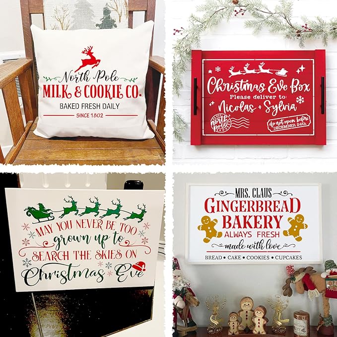 Christmas Stencils for Painting on Wood Signs, Reusable Essential Holiday Christmas Stencils for Door Mats Canvas Crafts Doormat Door Hanger (old10)