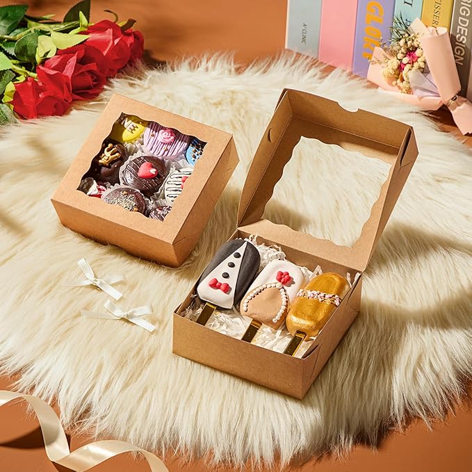 20 Pcs Bakery Boxes-5x5x2 Inch with Window-Cookies, Mini Cakes, Chocolate Covered Strawberries, Macarons, Pies & Brownie Boxes