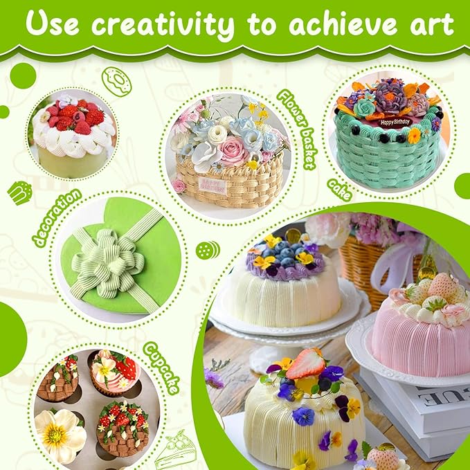 Suuker 5 Pieces Basketweave Piping Tips Set,Stainless Steel Half Row Braided Flower Cake Decorating Tips, Frosting Icing Tips for Cupcakes, Cake, Cookie and Decorating (3D 1D 895 48 47)