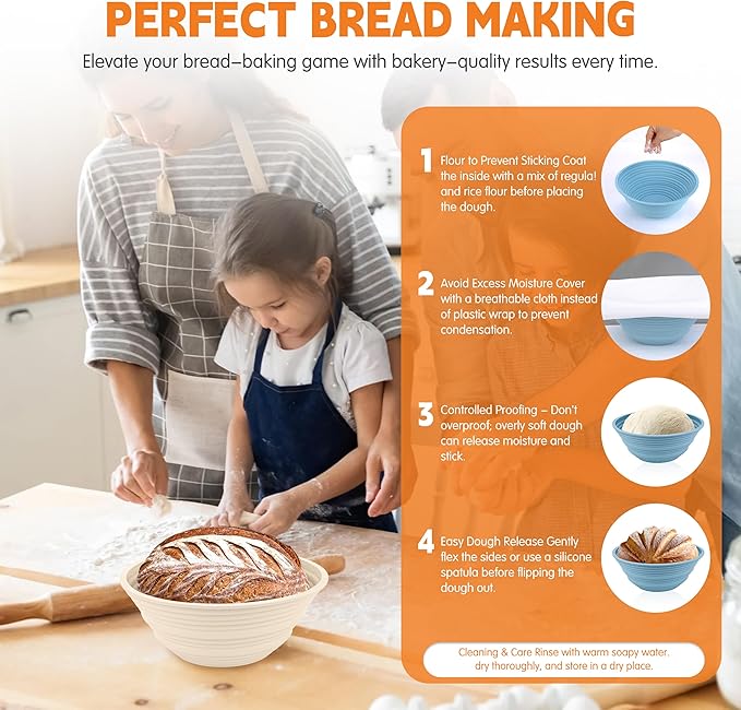 4Pcs Silicone Banneton Bread Proofing Baskets, 10" Round Foldable Non-Stick Dough Proofing Bowl Containers-BPA Free, Optimum Sourdough Bread Baking Supplies