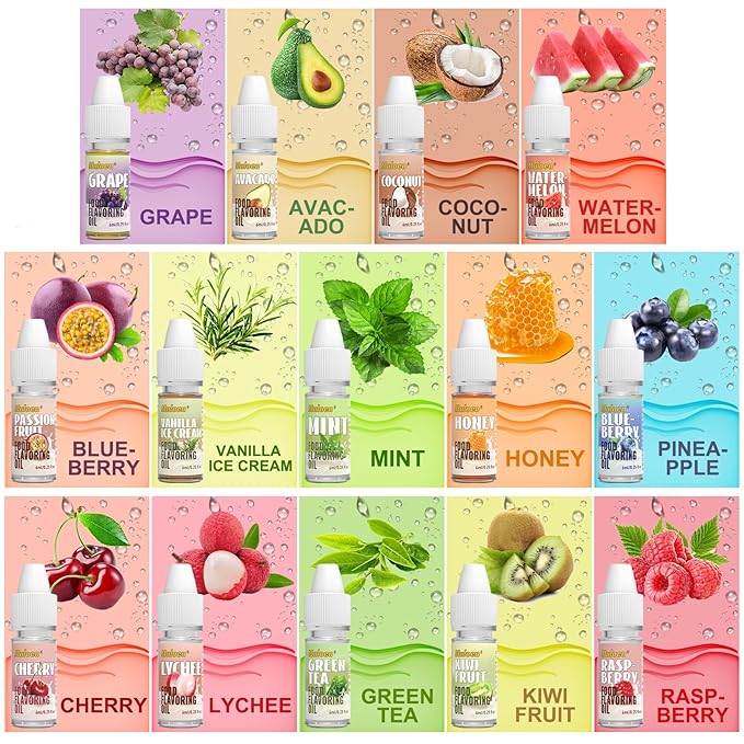 Food Flavoring Oil, 28 Flavors Candy Flavoring, Concentrate Imitation Flavor Extract for Baking, Lip Gloss, Drinks, Cooking, Soap - Water & Oil Soluble - .25 Fl Oz (6 ml) Bottles