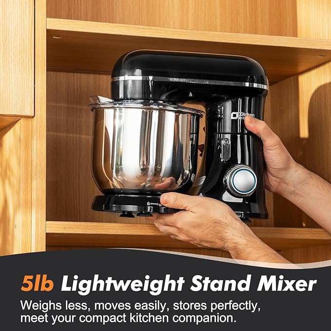 Kitchen in the Box Stand Mixer, 3.5 QT Small Kitchen Electric Stand Mixers, 10-Speed Portable Lightweight Dough Mixer for Daily Use with Egg Whisk, Dough Hook, Beater (Black)