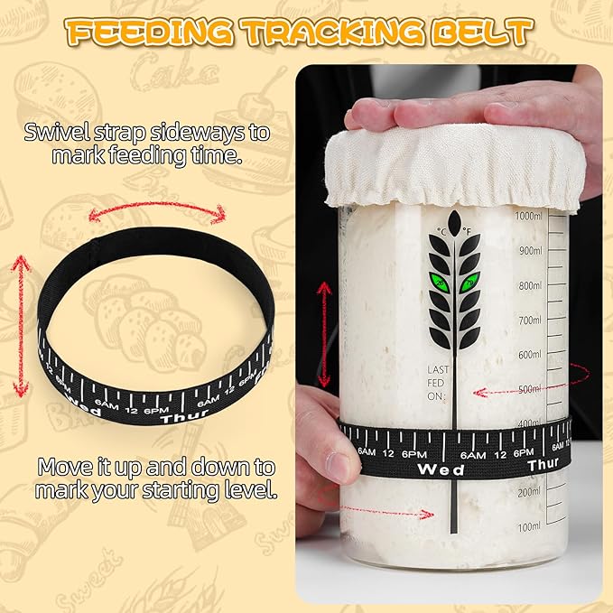 Sourdough Starter Jar Kit 2Pack, 40OZ Large Sourdough Starter Kit With Thermometer Strips & Scraper, Sourdough Bread Baking Supplies–A Perfect Sourdough Bread Starter Kit for Beginners to Expert