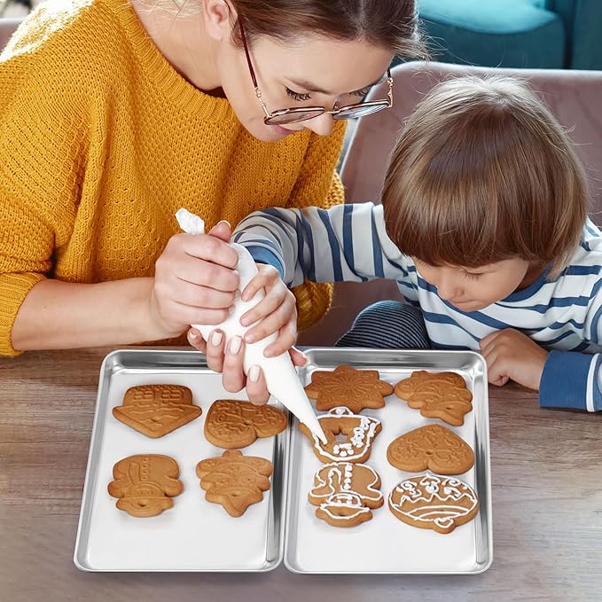 6 Pack Baking Sheet Pan Set Cookie Sheet Small Toaster Oven Pans Stainless Steel Tray Barbecue Grill Pan Rectangle Trays Oven and Dishwasher Safe 8.5 x 6 x 0.8 Inches