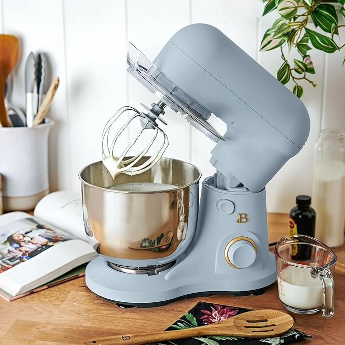 Beautiful 3.5 Qt Tilt-Head Stand Mixer | 12-Speed 300 W Motor | Stainless Bowl + Beater, Dough Hook & Whisk by Drew Barrymore (Cornflower Blue)