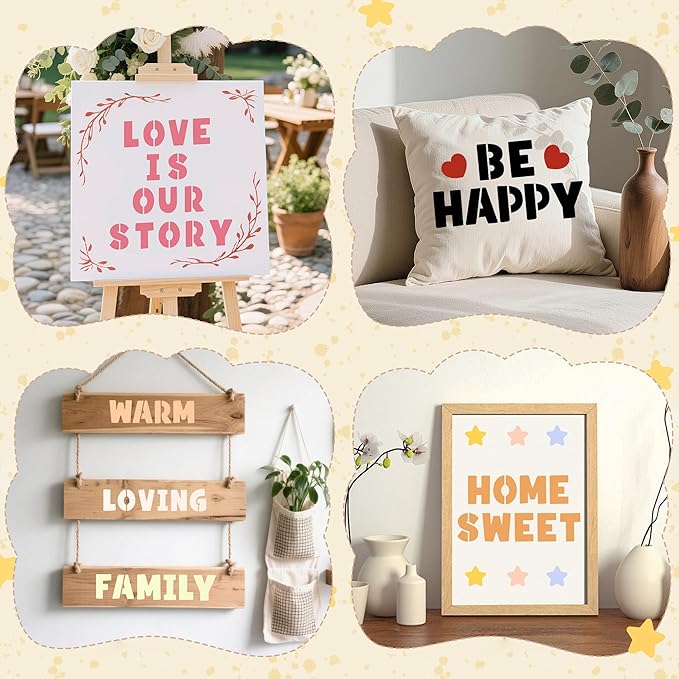 160Pcs Letter Stencils 4Sizes,1&2&3&4Inch Letter and Number Stencils for Painting Plastic Numbers Symbols Stencil Reusable,Alphabet Interlocking Drawing on Wood,Wall,Fabric,Rock,DIY Art Craft Project