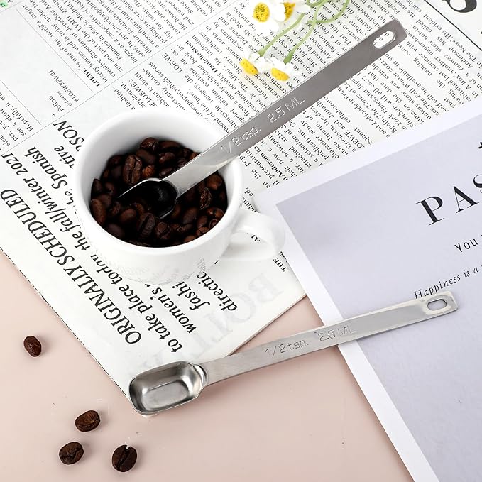 Bewudy 2PCS 1/2 Teaspoon, Stainless Steel Single Measuring Spoon, 2.5 ml Teaspoon Rectangular Individual Measuring Spoons (1/2Tsp | 2.5 ML | 2.5 cc | 1/2 Tablespoon)