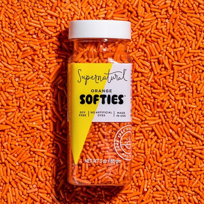 Orange Softies, Natural Sprinkles by Supernatural, Made in USA, Dye-Free, Soy Free, Gluten Free, Vegan, 3oz